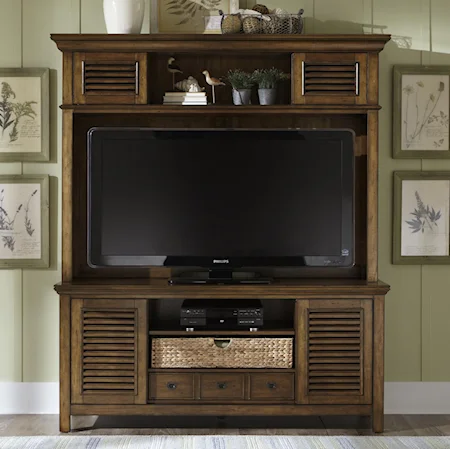 Entertainment Center with Drawer, Sliding Doors, and Adjustable Center Shelf